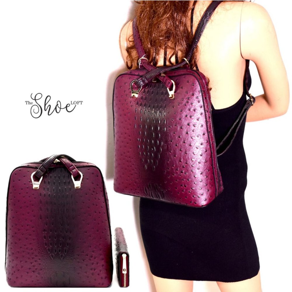 Convertible Wine Backpack/Handbag & Wallet Set